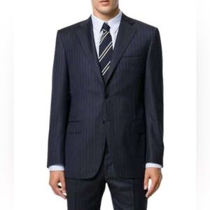 Canali Men's EU 54 / US 44 Navy Pinstripe 2-Button Wool Blazer, Suit Jacket